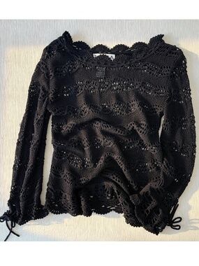 Joseph A Black Crochet Knit Boho Top Size M Sheer Y2K Festival Layering Top